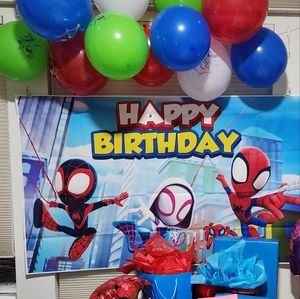 Spidey and his amazing friends birthday photo background and party supplies